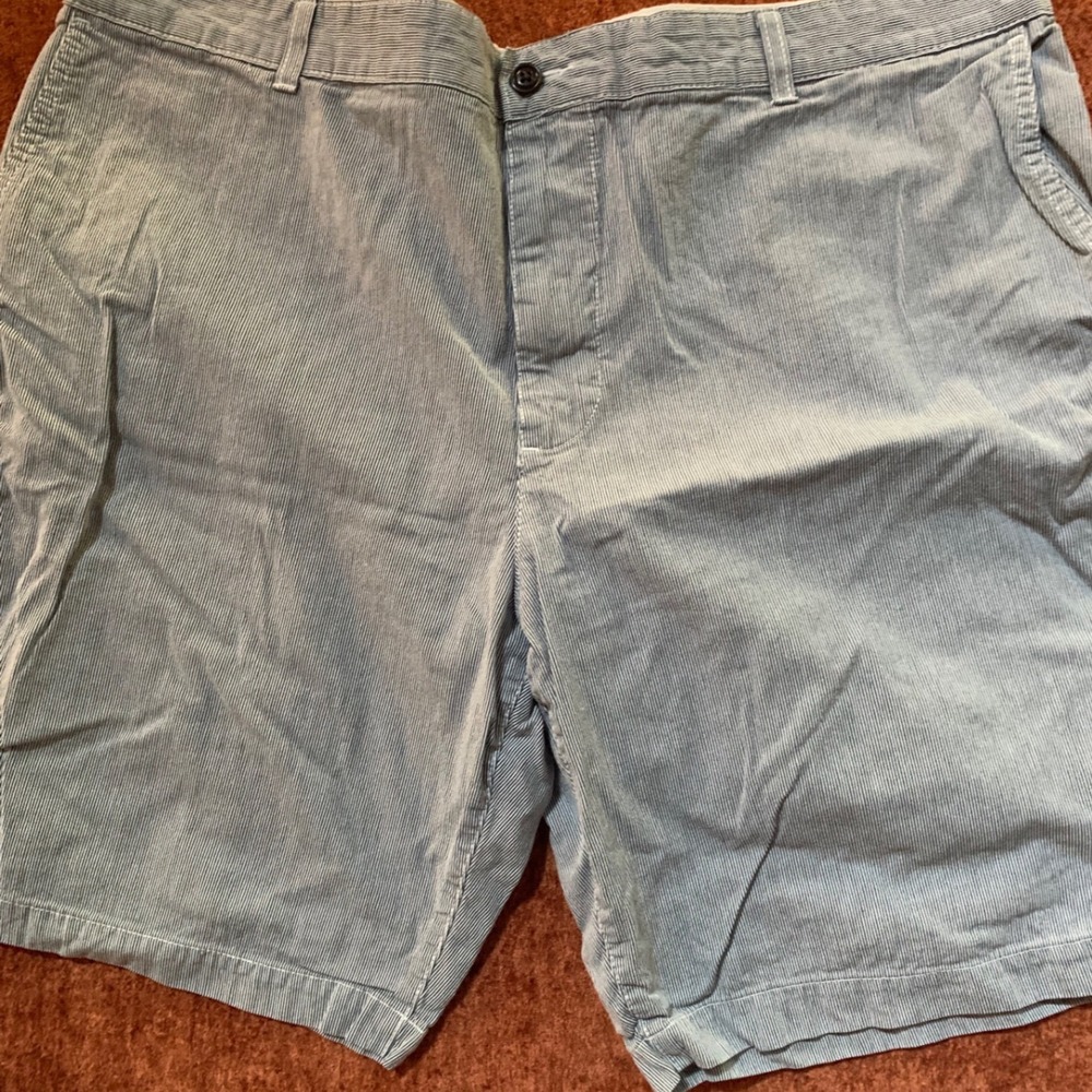 Dockers Mens Blue White Pinstripe Shorts Flat Front Casual Summer Preppy 44